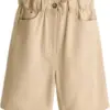 Khaki Paperbag Waist Flared Shorts
