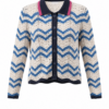 Cream Zigzag Chevron Cardigan with Navy Trim