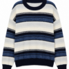 Navy Multi-Stripe Oversized Crewneck Sweater