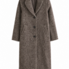 Grey Herringbone Longline Single-Breasted Coat