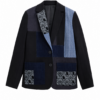Patchwork Blazer with Denim and Pinstripe Panels