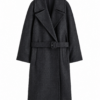 Dark Charcoal Oversized Wool Coat with Belt